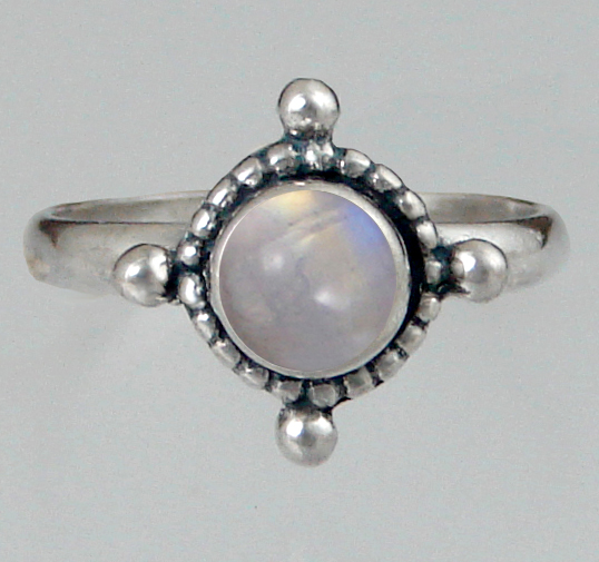 Sterling Silver Dainty Gemstone Ring With Rainbow Moonstone Size 10